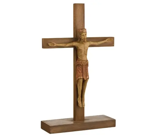 [40-03006R] Cristo rómanico sobre cruz de madera